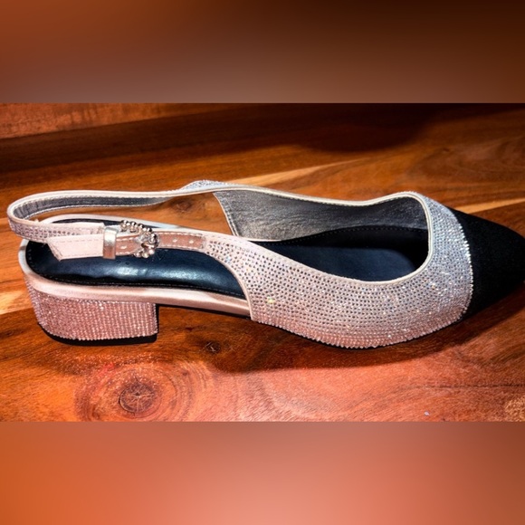 J. Crew Shoes - J.Crew Rhinestone Slingback Cap Toe Block Heel Shoes Size 8.5